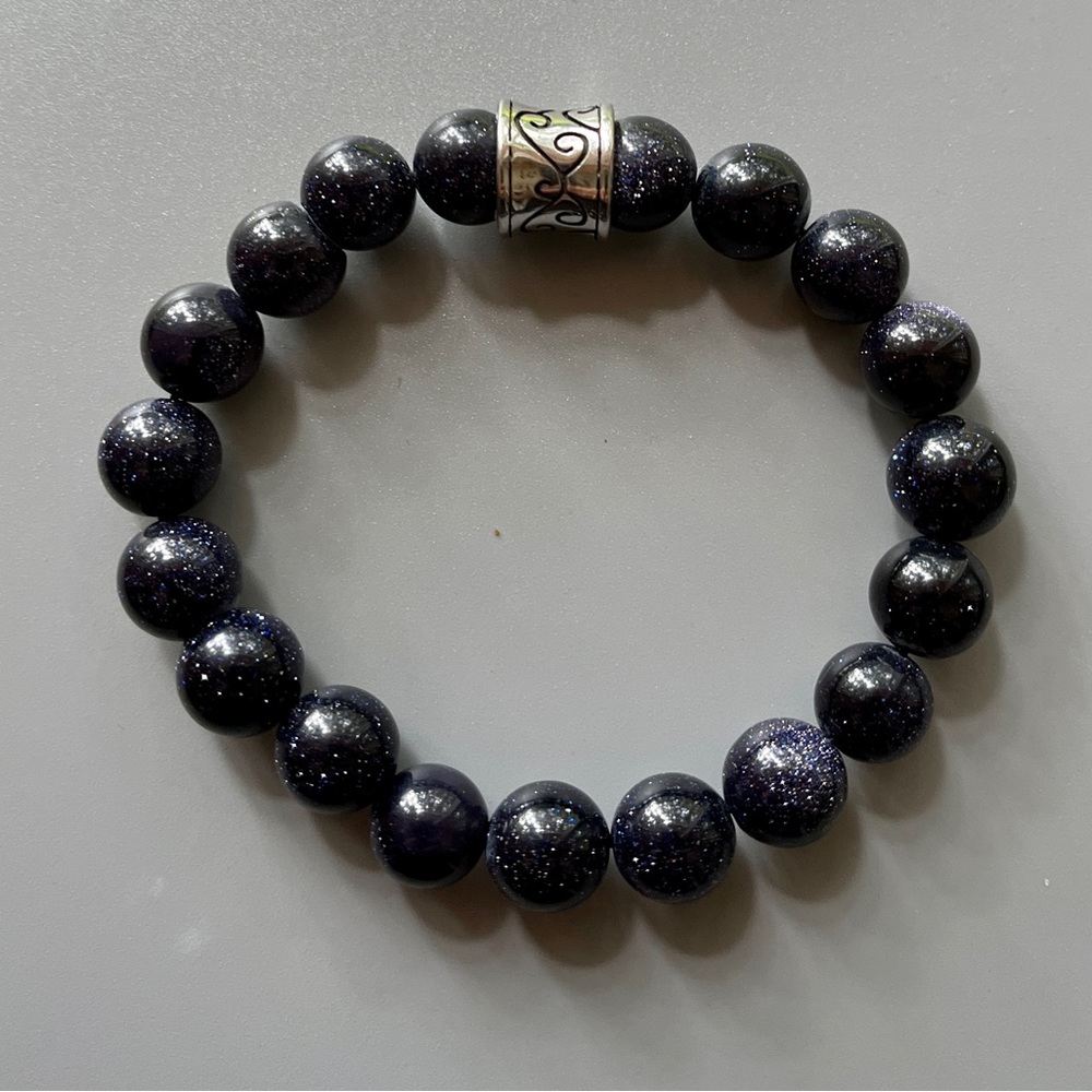 Dark Blue Sandstone Handcrafted Bead Bracelet - Picture 2 of 7